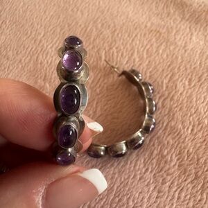 Nakai Sterling Silver Amethyst Hoop Earrings Navajo Southwestern Purple Stone